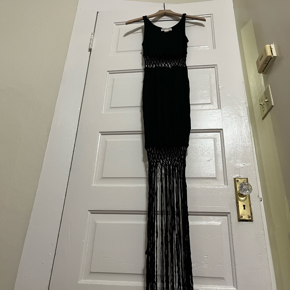 H&M Black Fringe Maxi Dress Coachella Collection